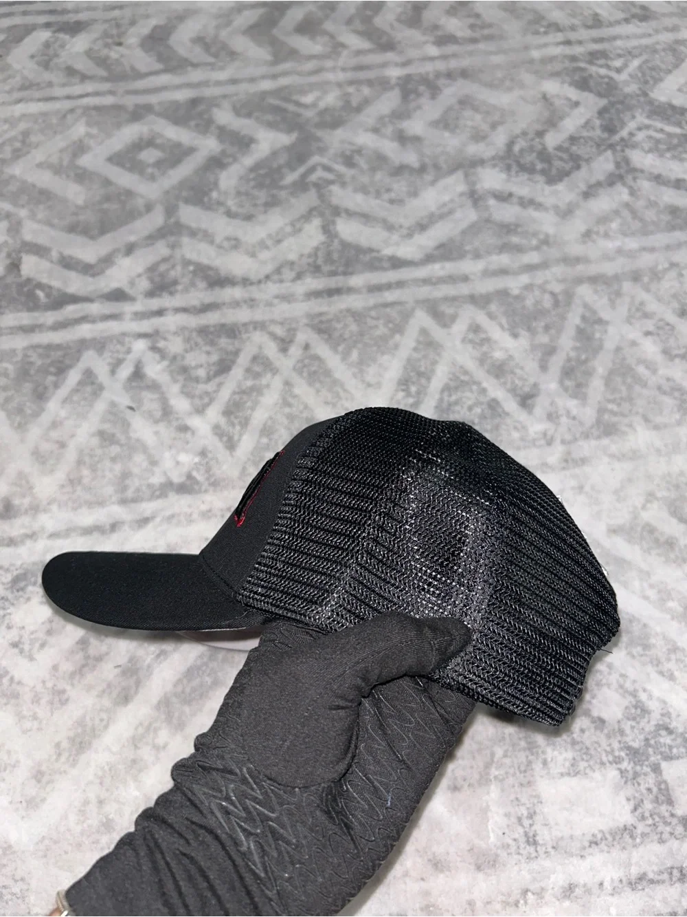 Black Trucker Cap with Red 'Godspeed' Gothic Embroidered Logo